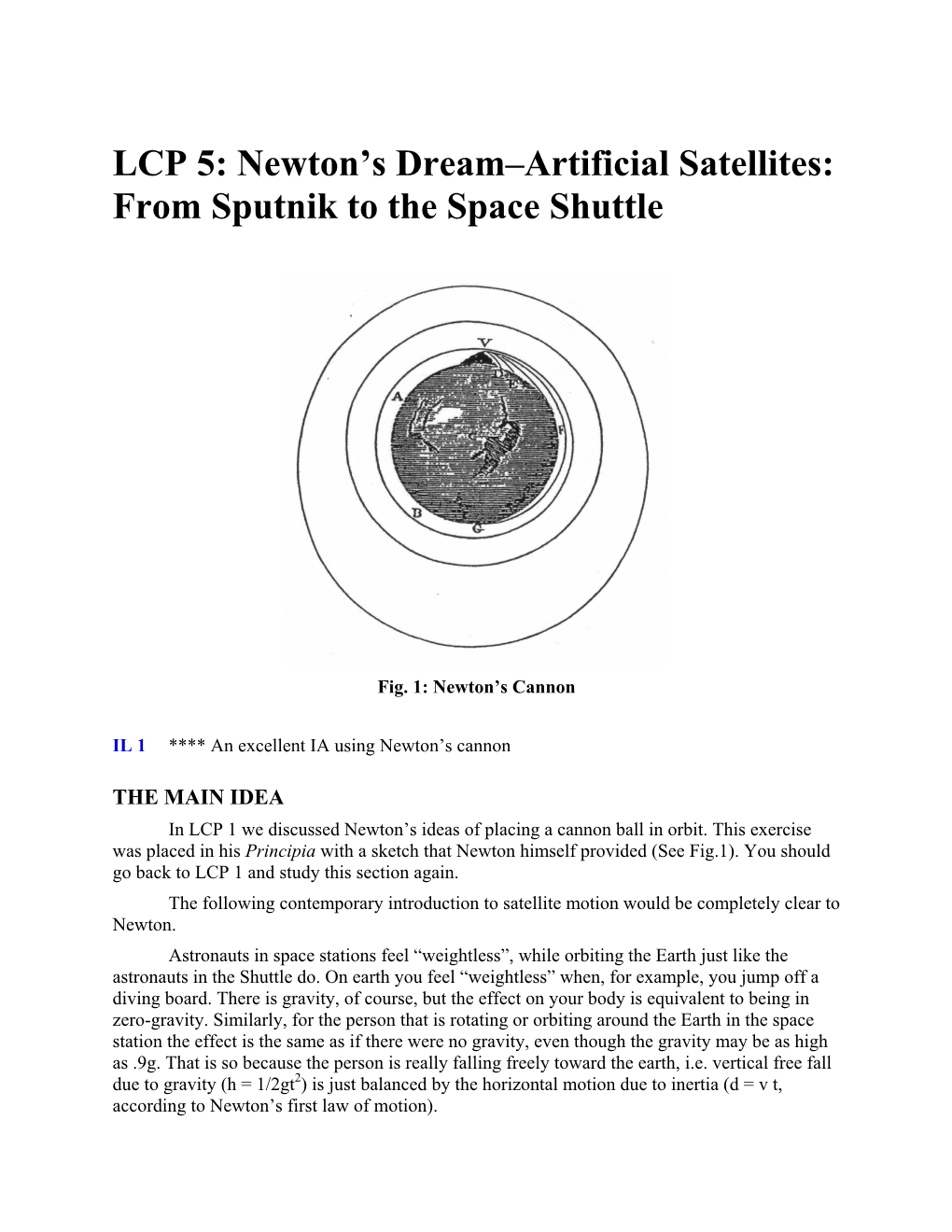 LCP 5A: Newton's Dream: Artificial Satellites