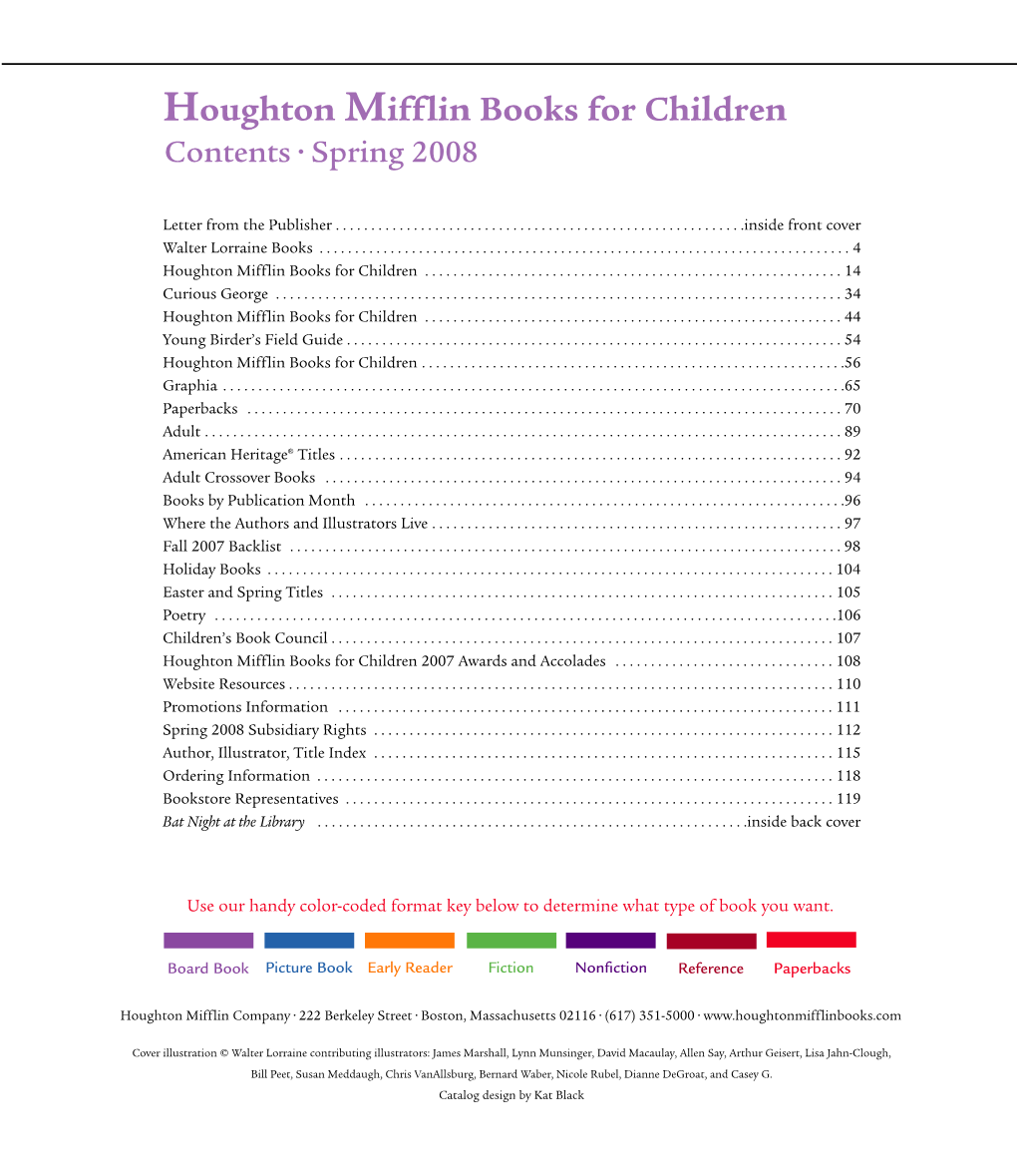 Houghton Mifflin Books for Children Contents • Spring 2008