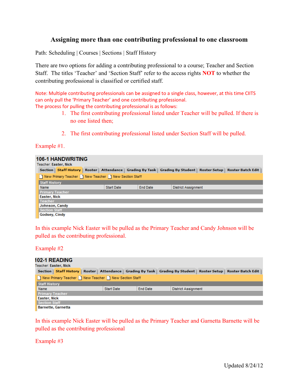 Assigning More Than One Contributing Professional to One Classroom