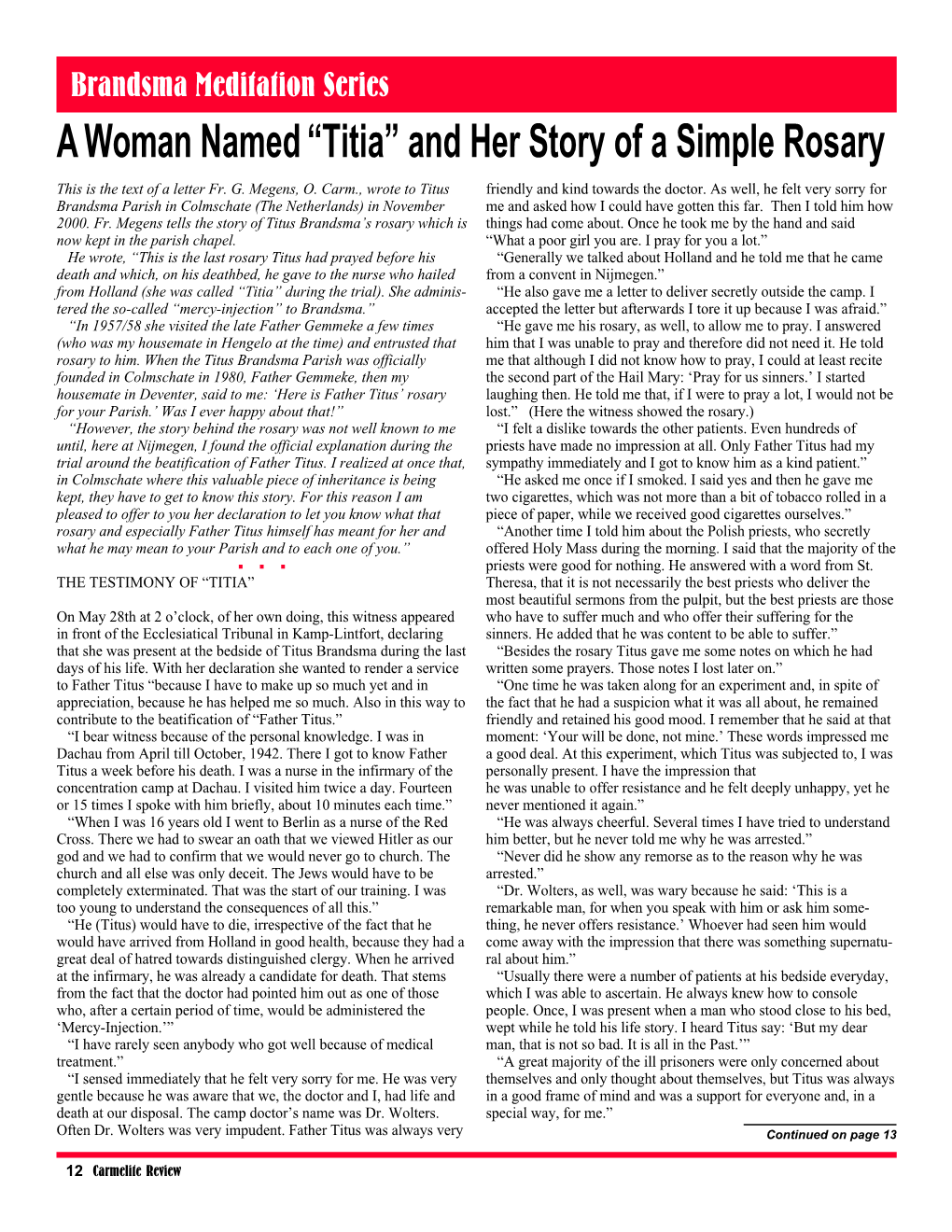 A Woman Named “Titia” and Her Story of a Simple Rosary This Is the Text of a Letter Fr