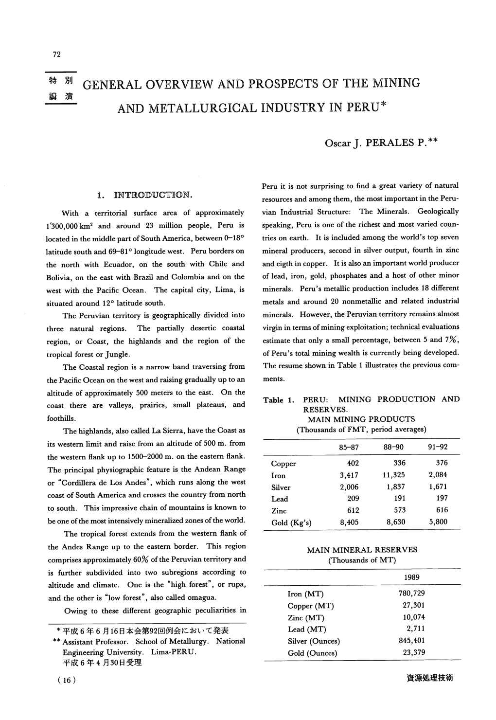 General Overview and Prospects of the Mining and Metallurgical Industry in Peru 73