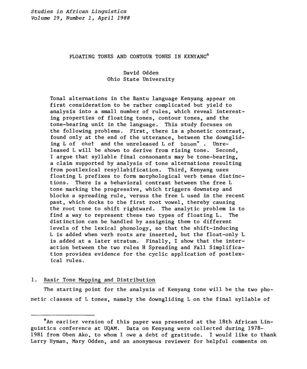 Studies in African Linguistics Volume 19, Number 1, April 1988