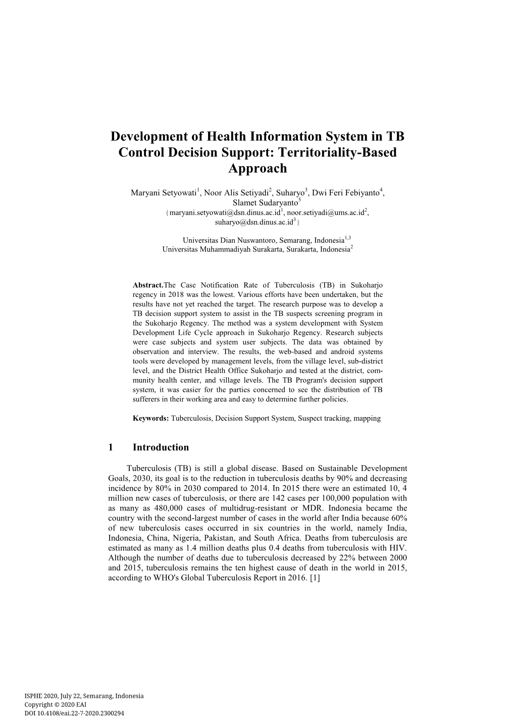 Development of Health Information System in TB Control Decision Support: Territoriality-Based Approach