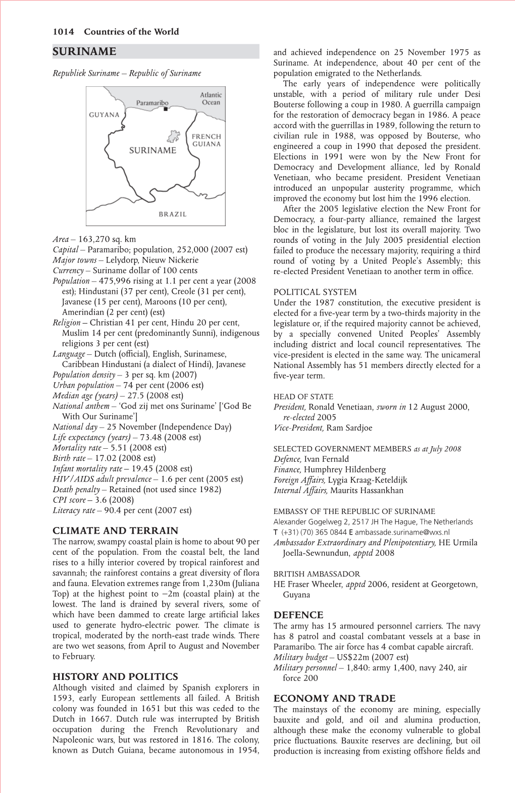 SURINAME and Achieved Independence on 25 November 1975 As Suriname