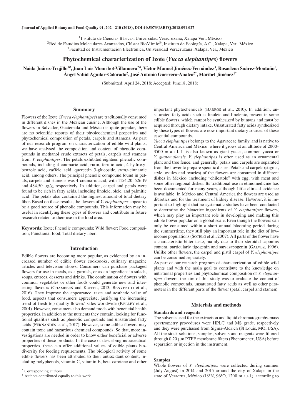 Phytochemical Characterization of Izote (Yucca Elephantipes) Flowers