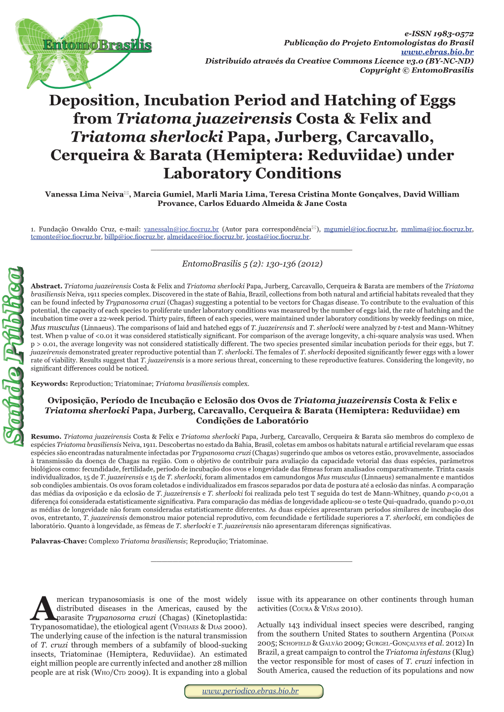 Hemiptera: Reduviidae) Under Laboratory Conditions