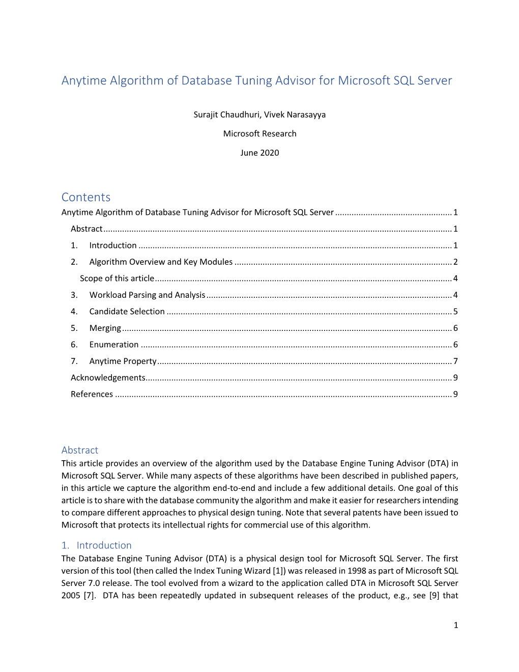 Anytime Algorithm of Database Tuning Advisor for Microsoft SQL Server