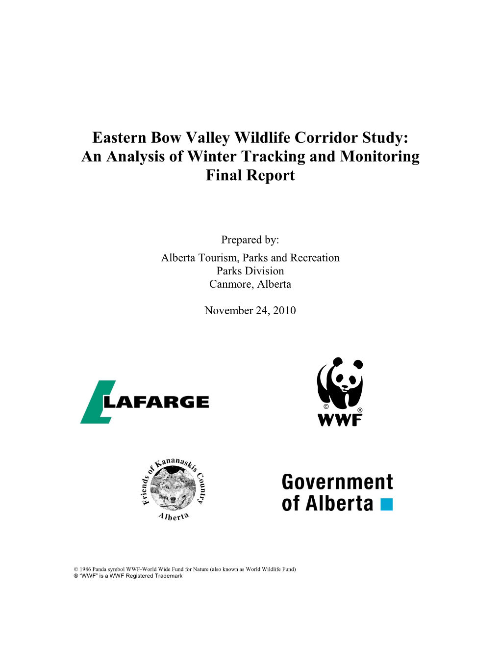 Eastern Bow Valley Wildlife Corridor Study: an Analysis of Winter Tracking and Monitoring Final Report