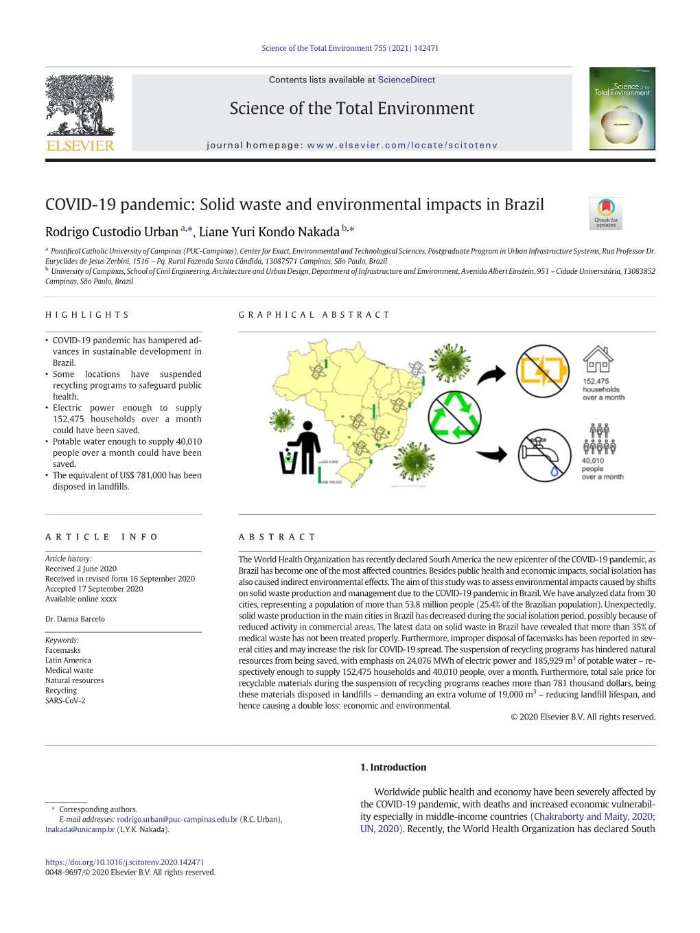 COVID-19 Pandemic: Solid Waste and Environmental Impacts in Brazil