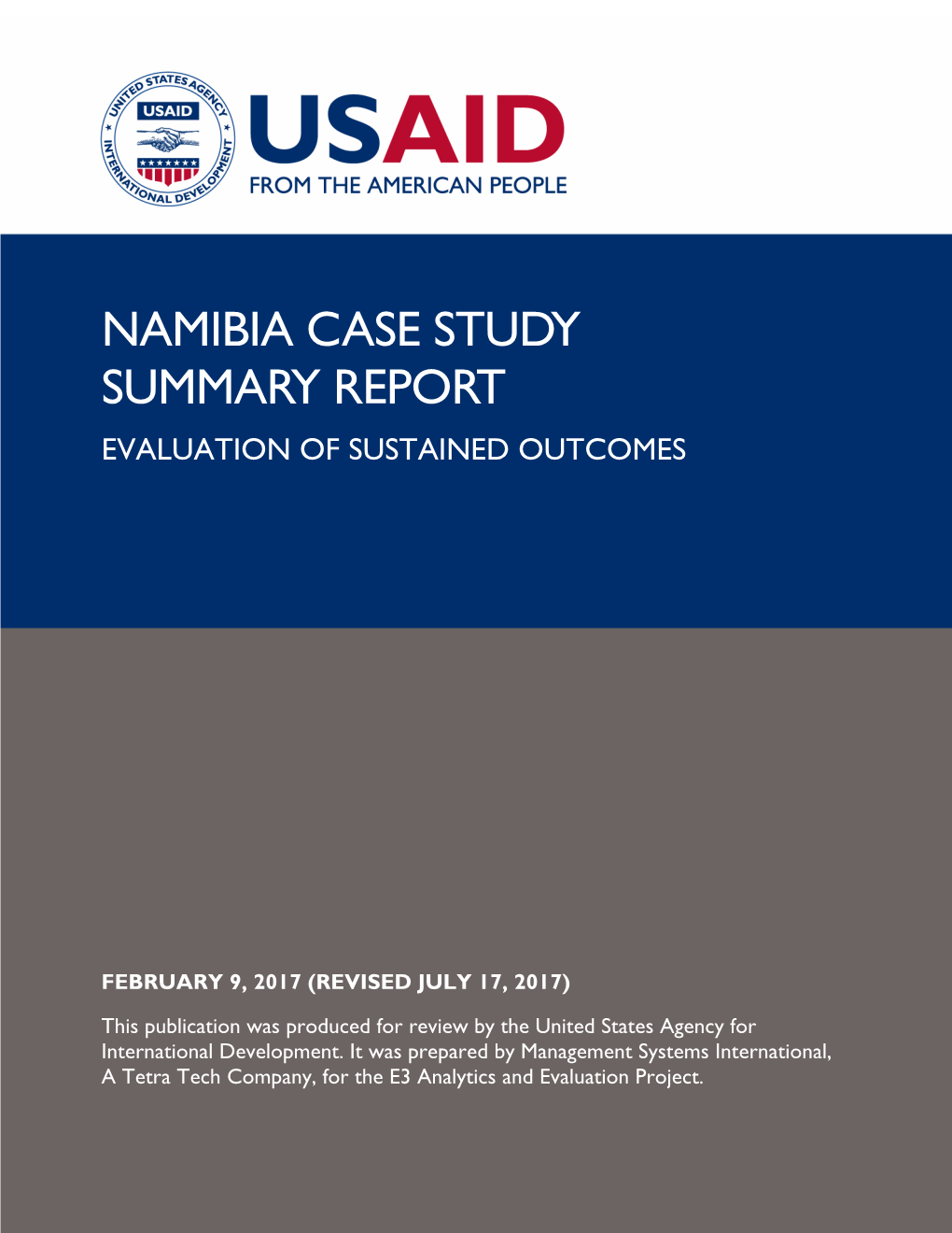 Namibia Case Study Summary Report Evaluation of Sustained Outcomes