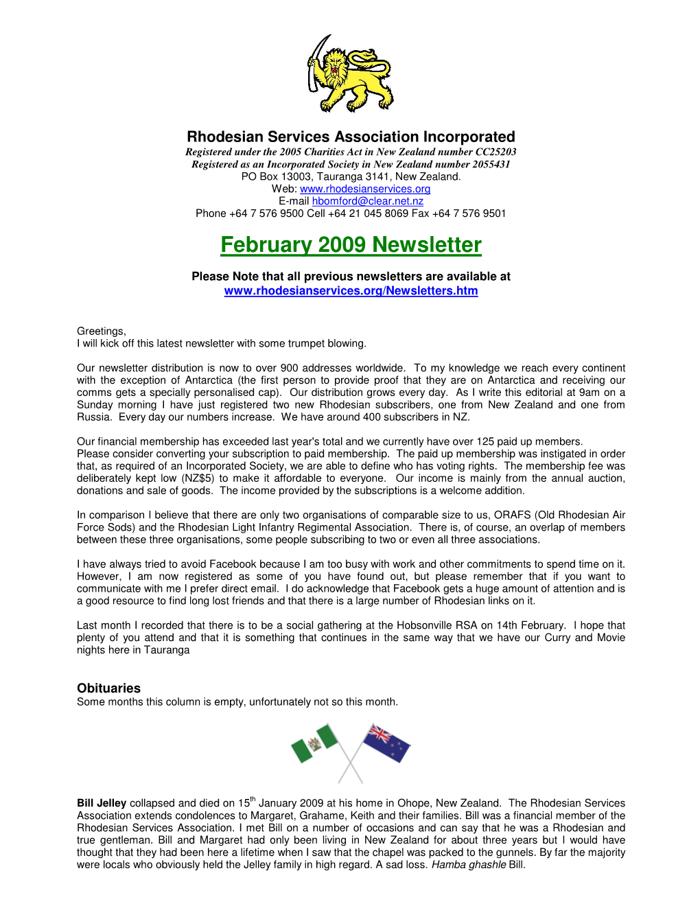 February 2009 Newsletter