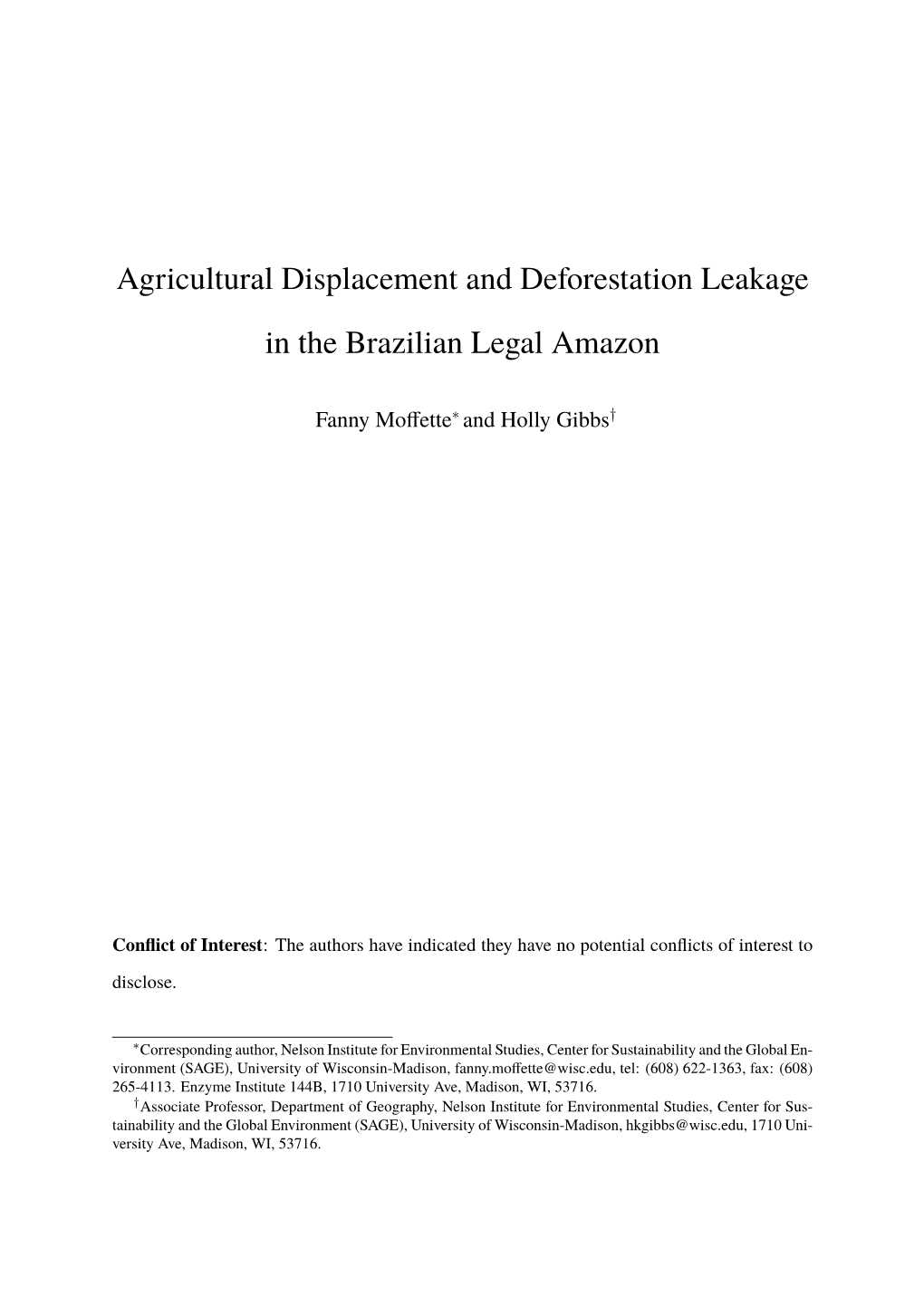 Agricultural Displacement and Deforestation Leakage in the Brazilian Legal Amazon