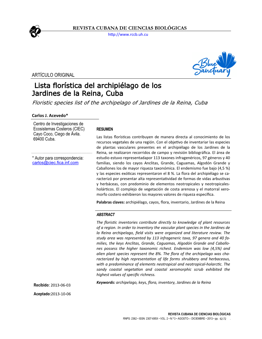 Lista Florística Del Archipiélago De Los Jardines De La Reina, Cuba