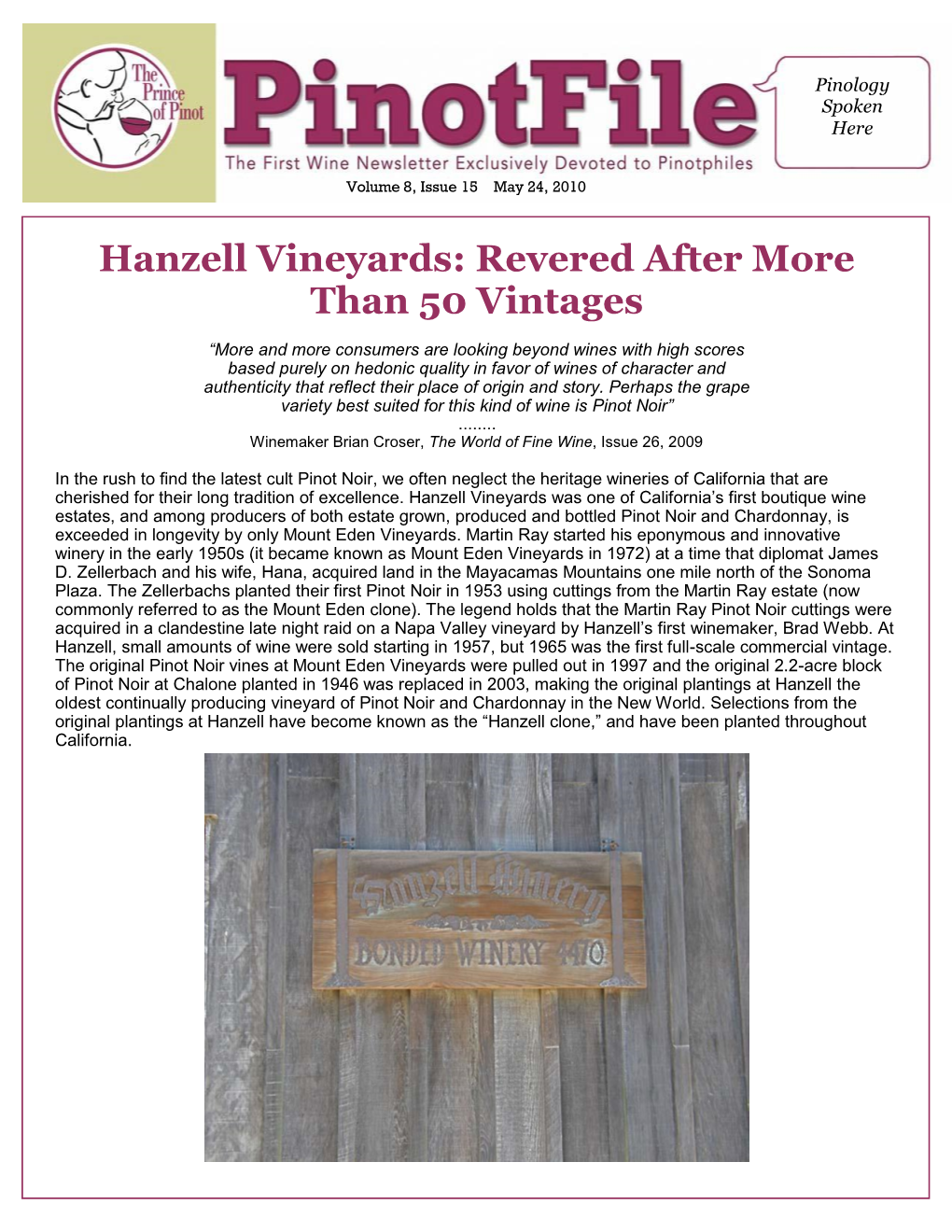 Hanzell Vineyards: Revered After More Than 50 Vintages