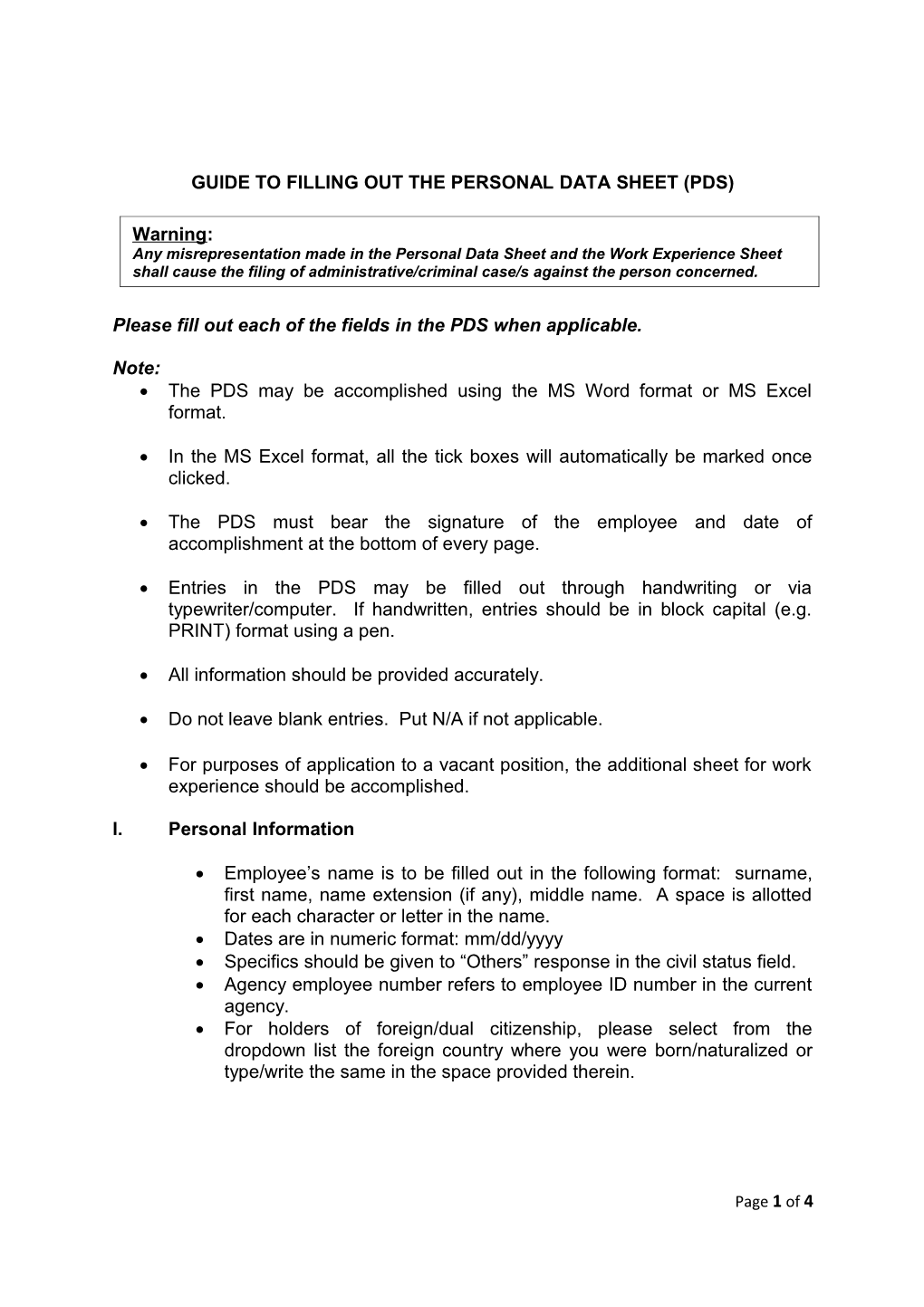 Guide to Filling out the Personal Data Sheet (Pds)