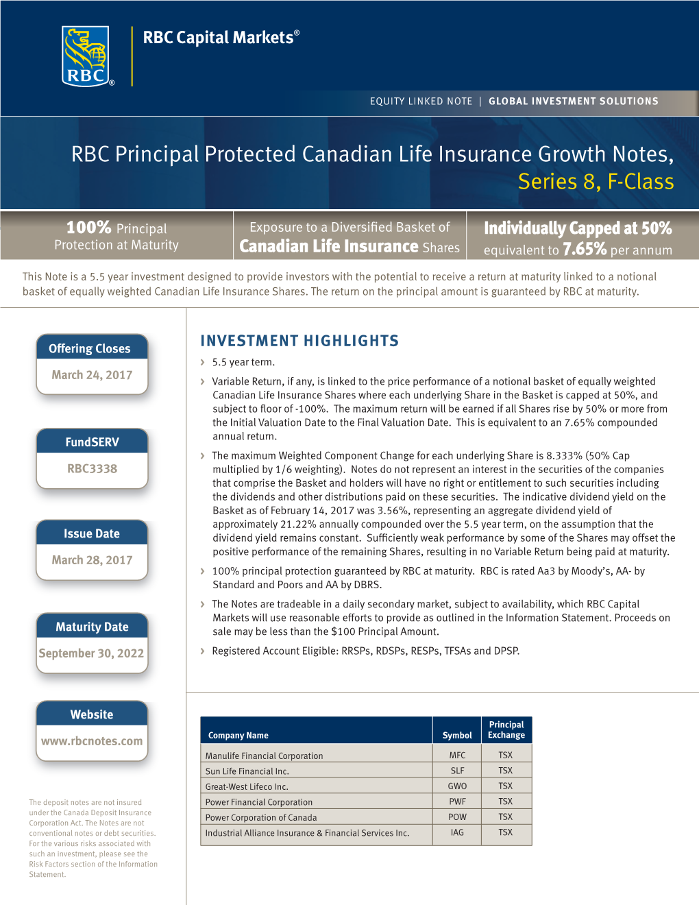 RBC Principal Protected Canadian Life Insurance Growth Notes,Series