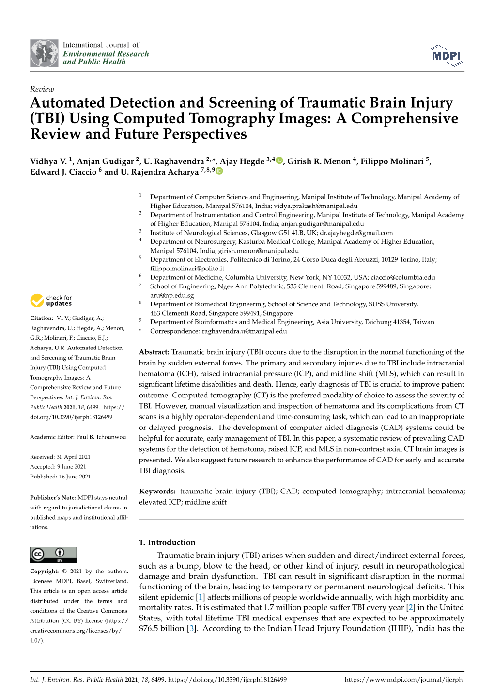 Automated Detection and Screening of Traumatic Brain Injury (TBI) Using Computed Tomography Images: a Comprehensive Review and Future Perspectives