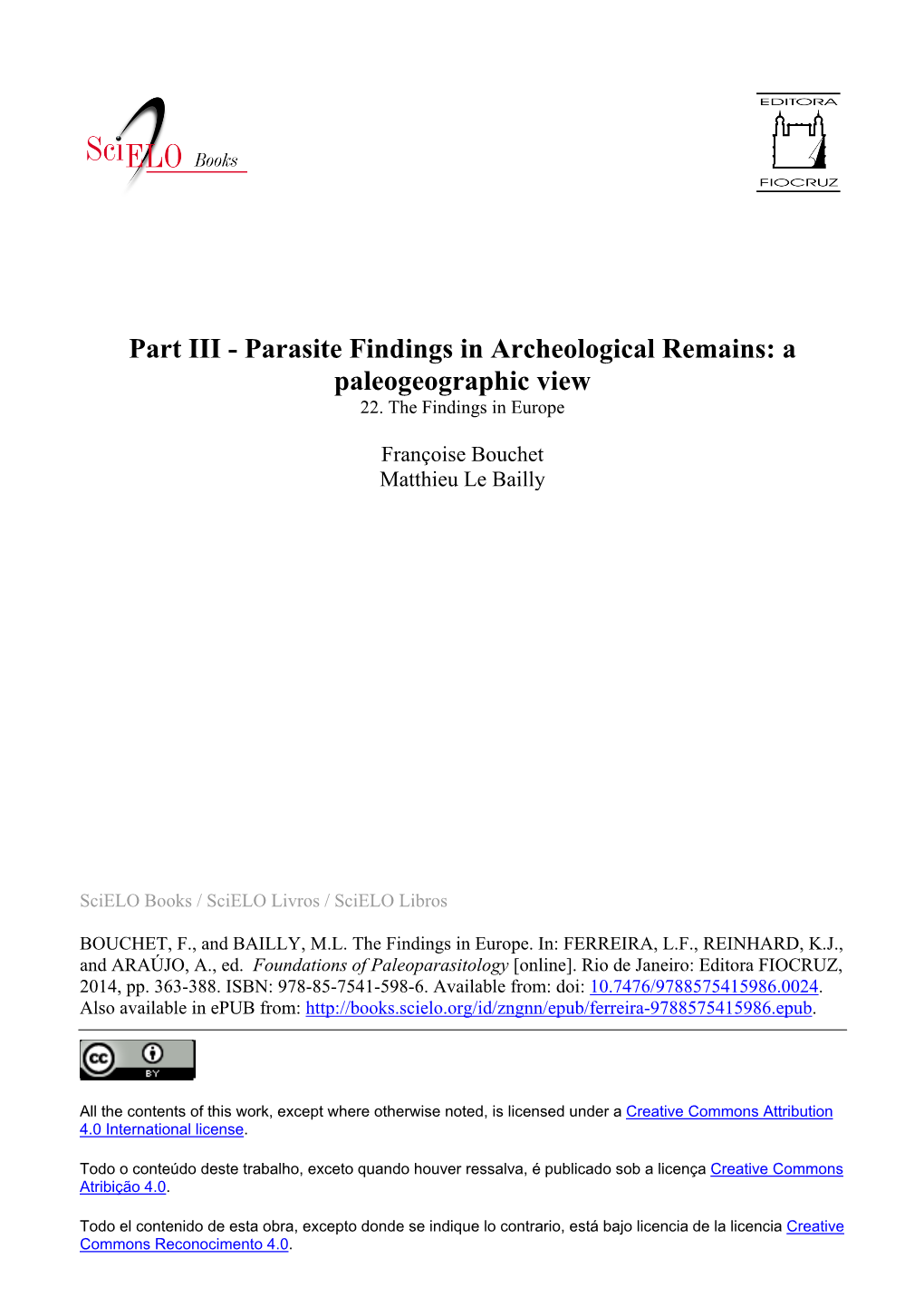 Parasite Findings in Archeological Remains: a Paleogeographic View 22