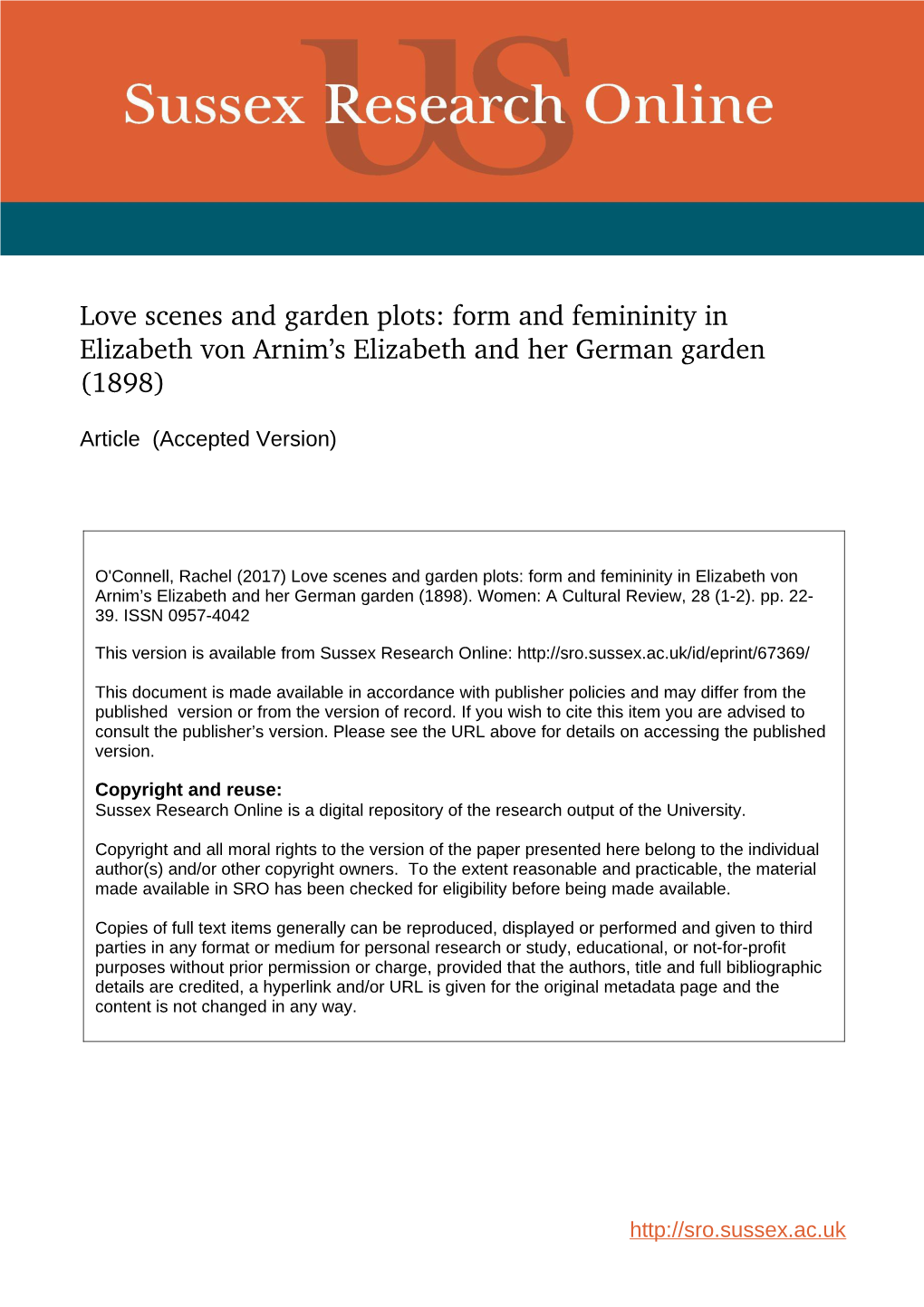 Love Scenes and Garden Plots: Form and Femininity in Elizabeth Von Arnim’S Elizabeth and Her German Garden (1898)