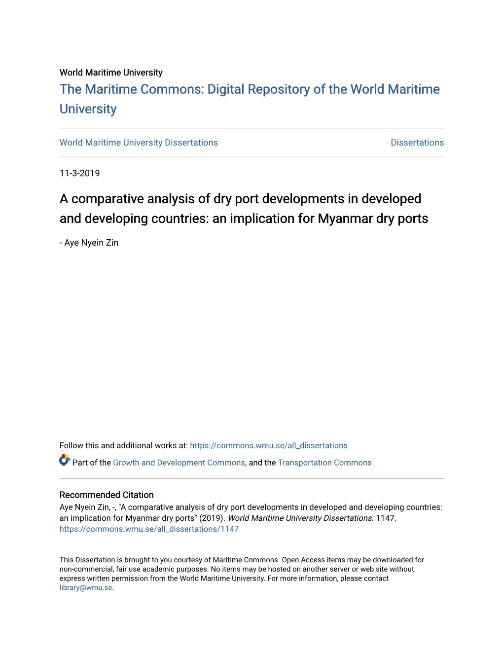 A Comparative Analysis of Dry Port Developments in Developed and Developing Countries: an Implication for Myanmar Dry Ports