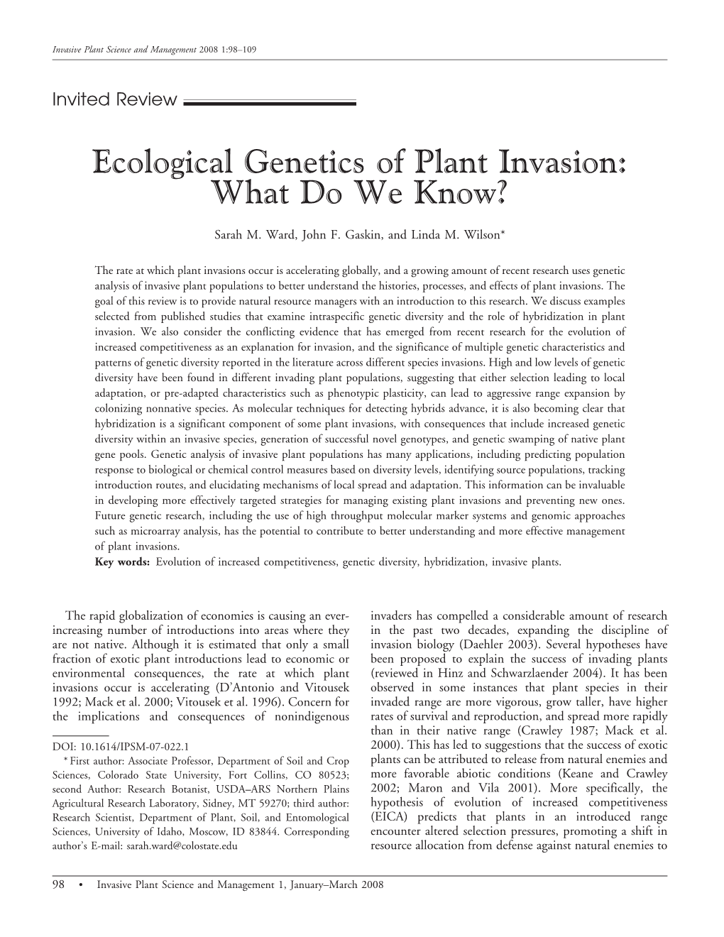 Ecological Genetics of Plant Invasion: What Do We Know?