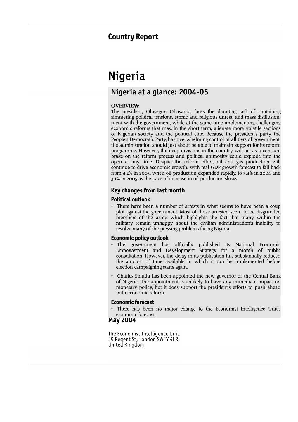 Nigeria Nigeria at a Glance: 2004-05