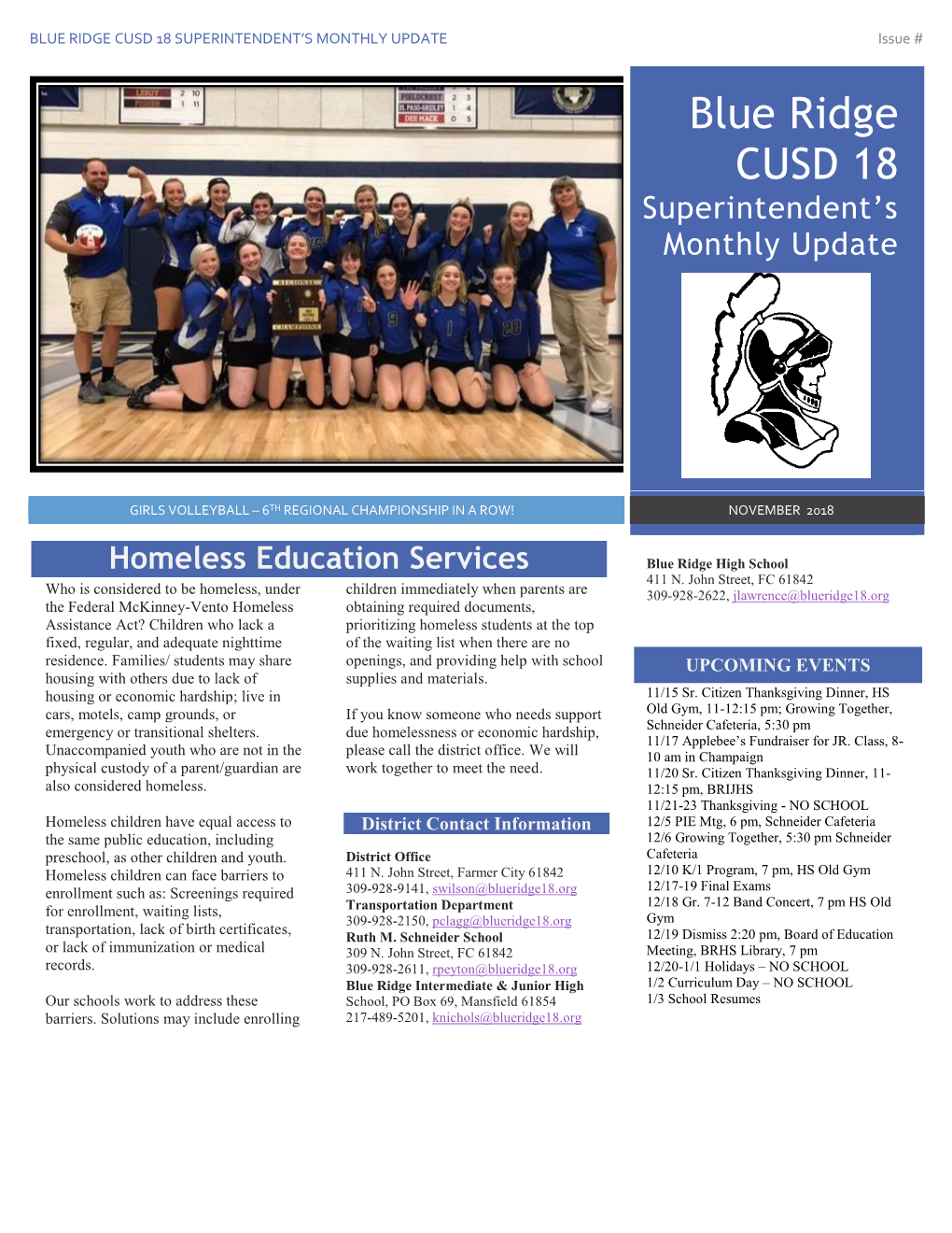 BLUE RIDGE CUSD 18 SUPERINTENDENT’S MONTHLY UPDATE Issue