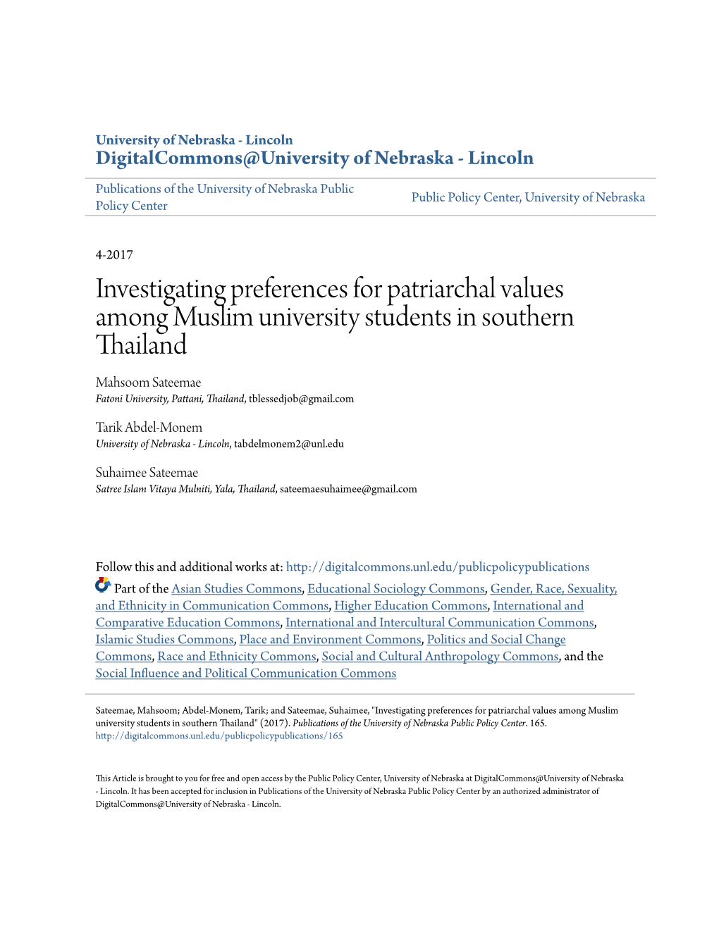 Investigating Preferences for Patriarchal Values Among Muslim