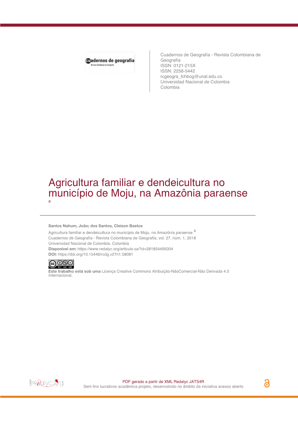 Agricultura Familiar E Dendeicultura No Município De Moju, Na Amazônia Paraense A