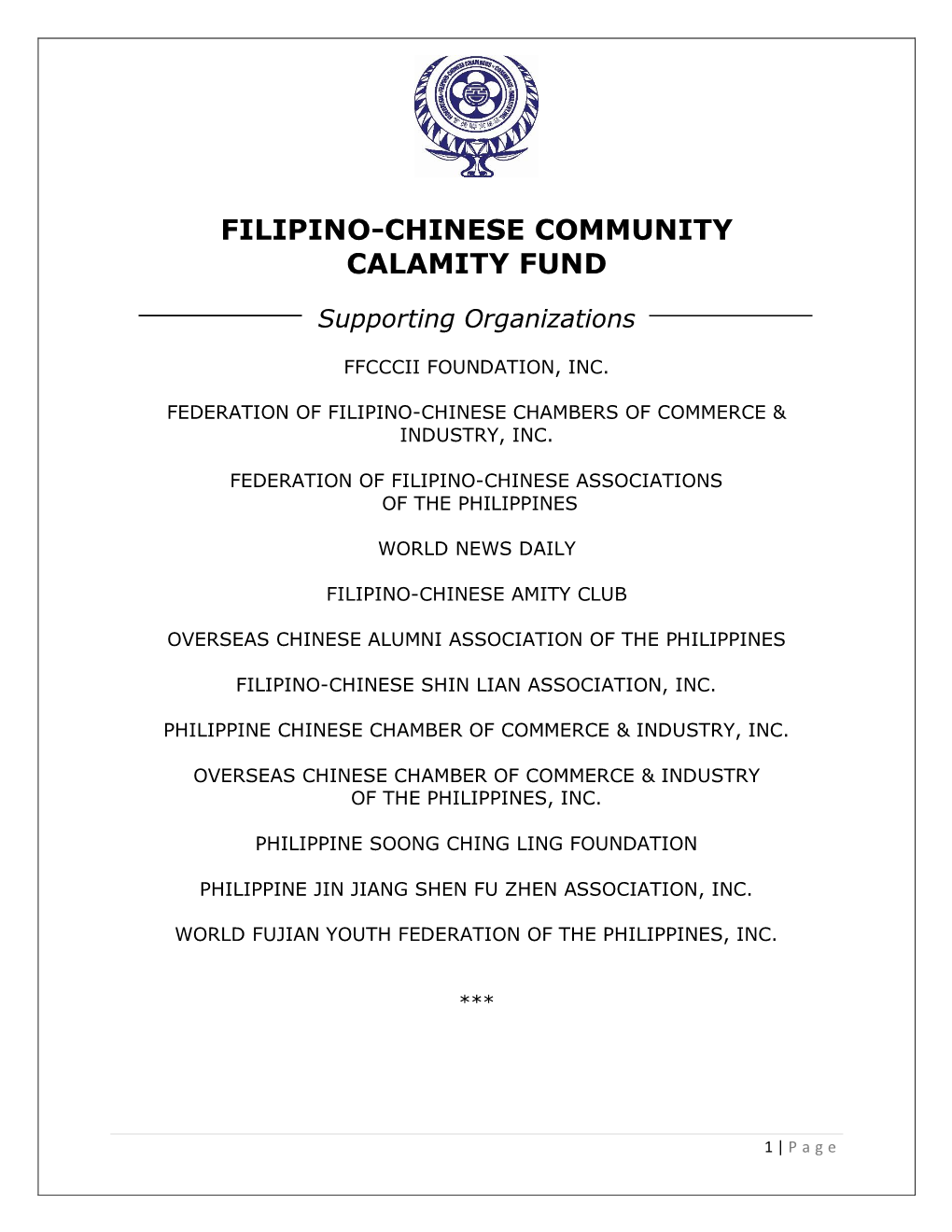 Filipino-Chinese Community Calamity Fund