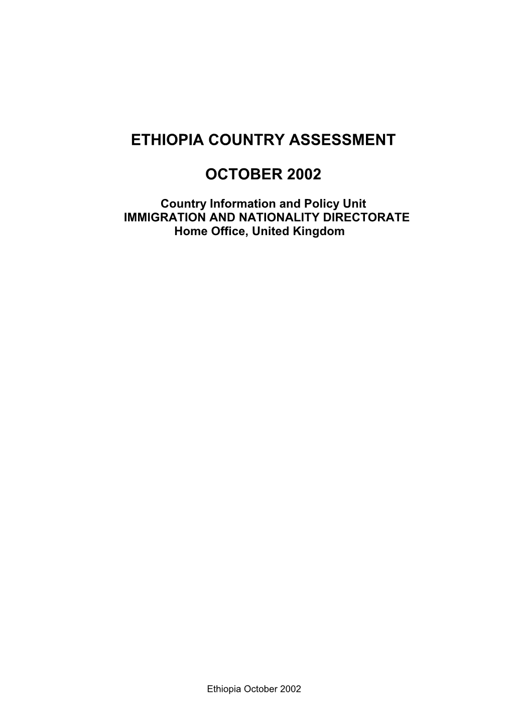 Ethiopia Country Assessment October 2002