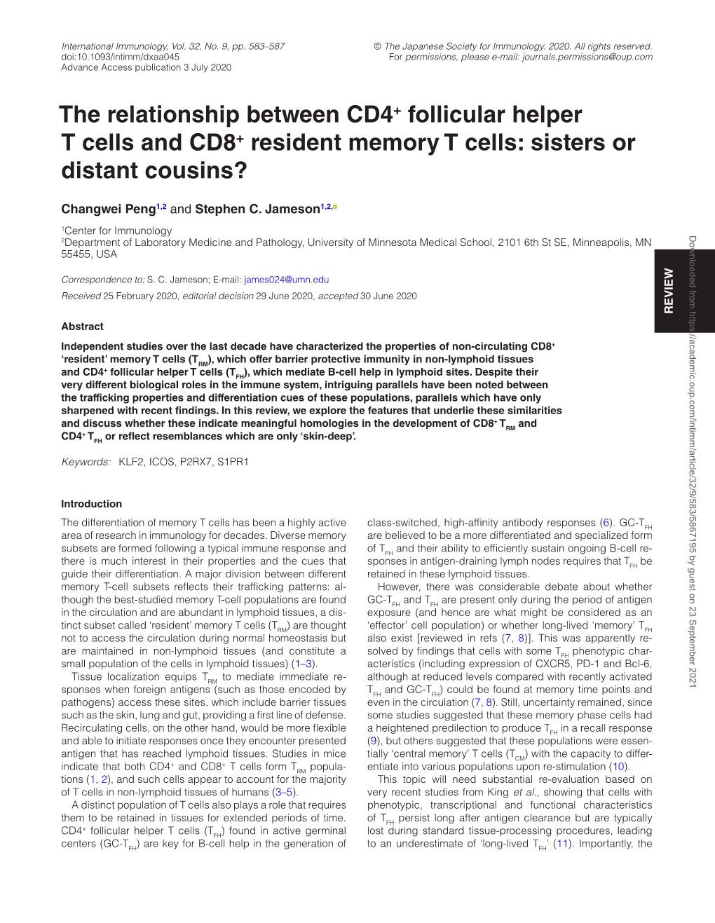The Relationship Between CD4+ Follicular Helper T Cells and CD8+ Resident Memory T Cells