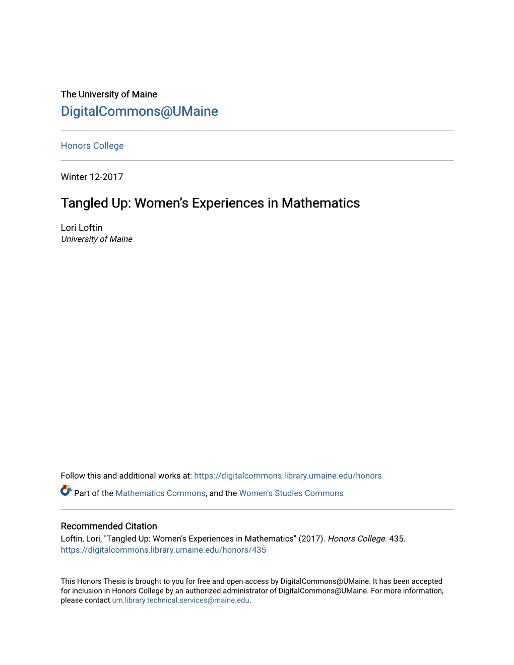 Tangled Up: Women's Experiences in Mathematics