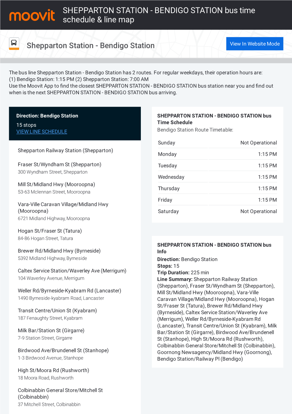 SHEPPARTON STATION - BENDIGO STATION Bus Time Schedule & Line Map