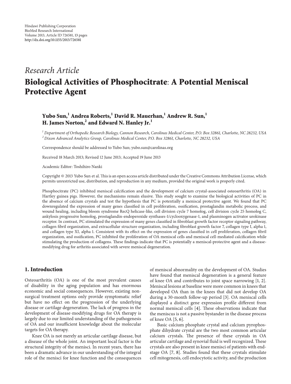 Biological Activities of Phosphocitrate: a Potential Meniscal Protective Agent