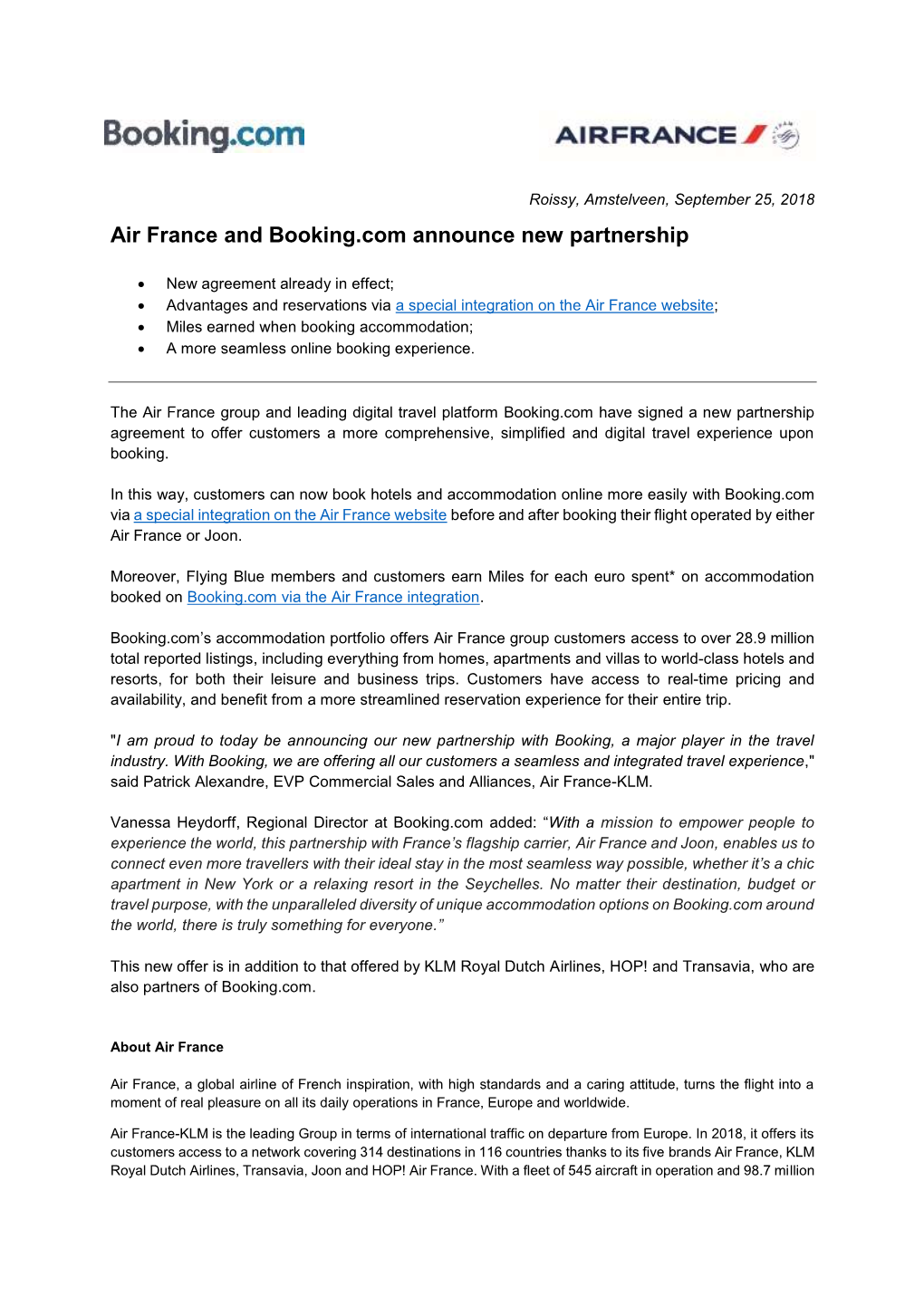 Air France and Booking.Com Announce New Partnership