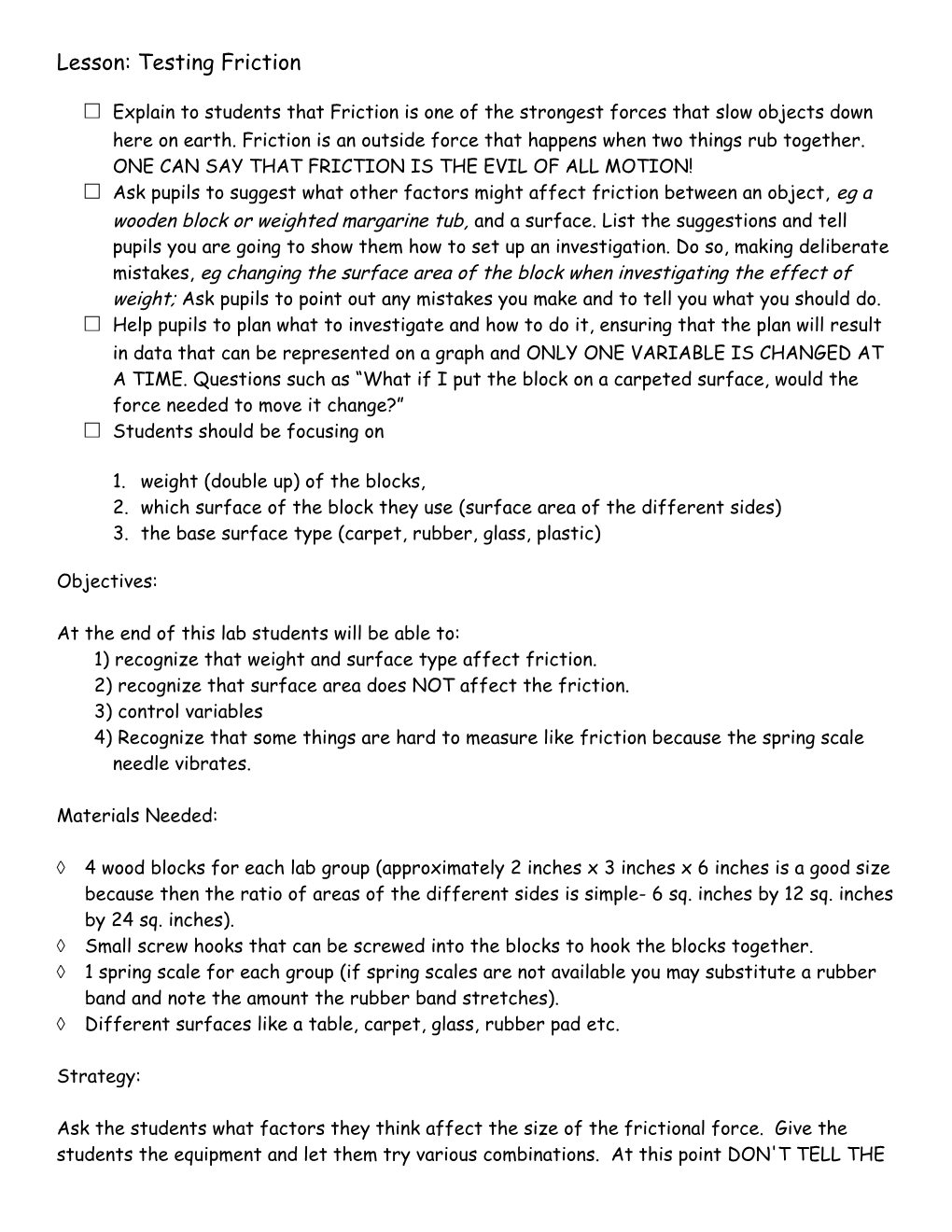 Lesson: Testing Friction