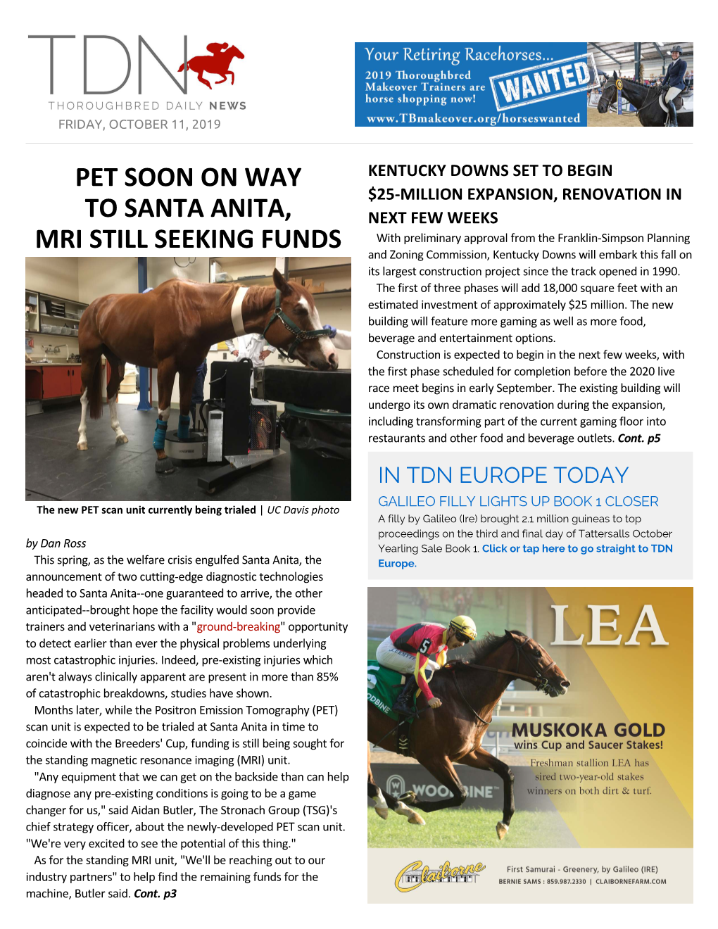 Pet Soon on Way to Santa Anita, Mri Still Seeking Funds