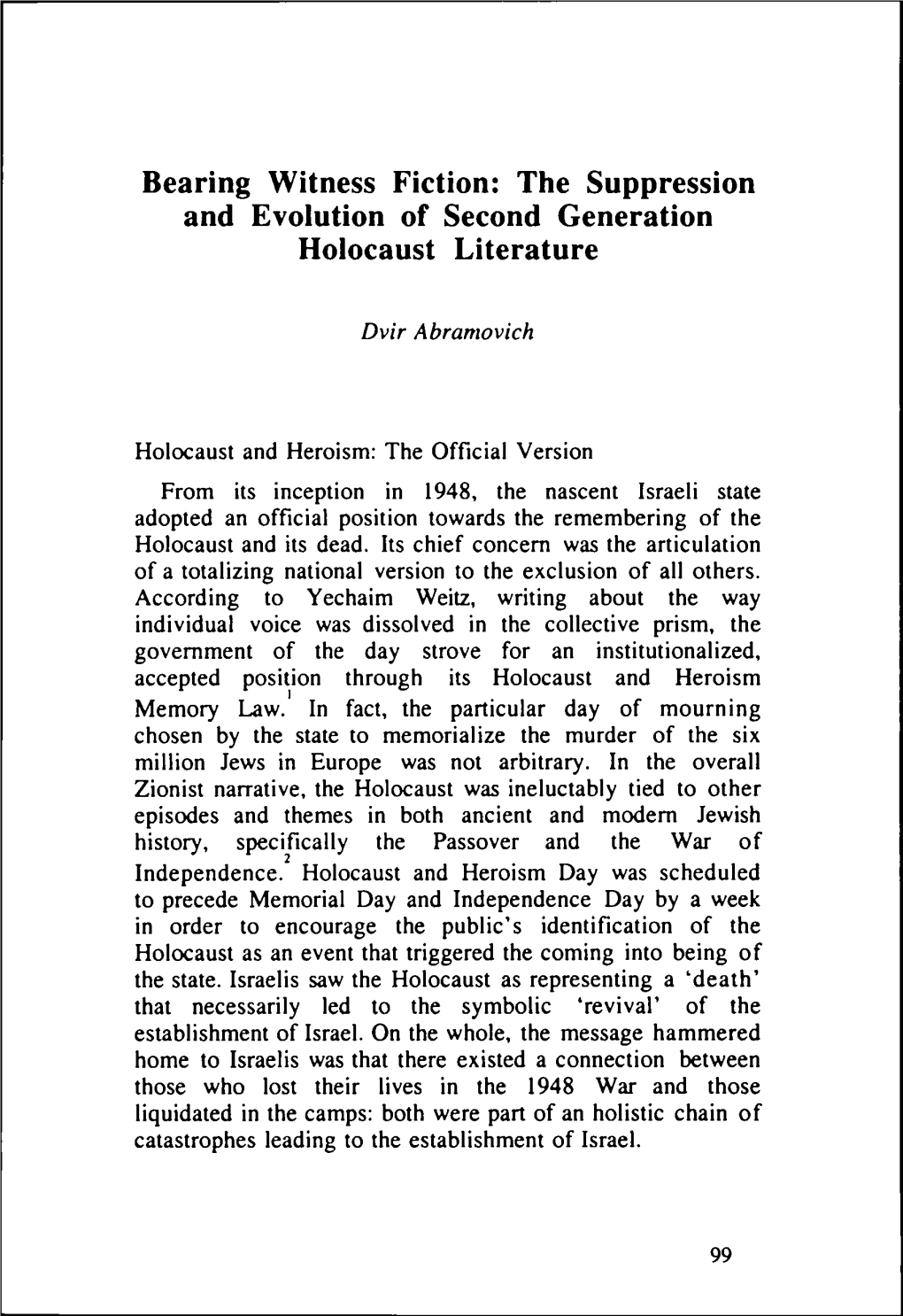 The Suppression and Evolution of Second Generation Holocaust Literature