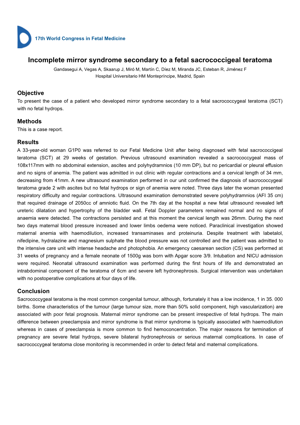 Incomplete Mirror Syndrome Secondary to a Fetal Sacrococcigeal Teratoma