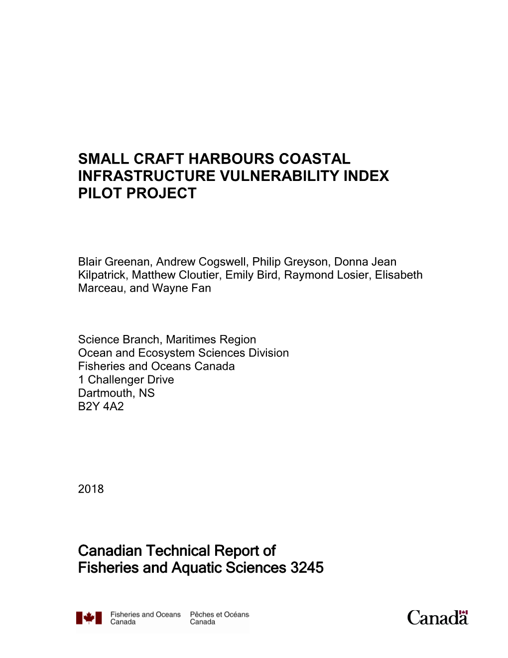 Small Craft Harbours Coastal Infrastructure Vulnerability Index Pilot Project