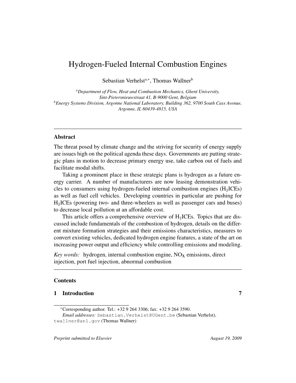 Hydrogen-Fueled Internal Combustion Engines