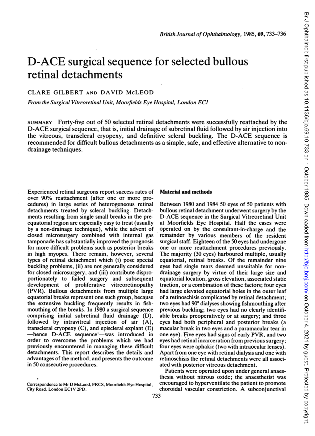 D-ACE Surgical Sequence for Selected Bullous Retinal Detachments