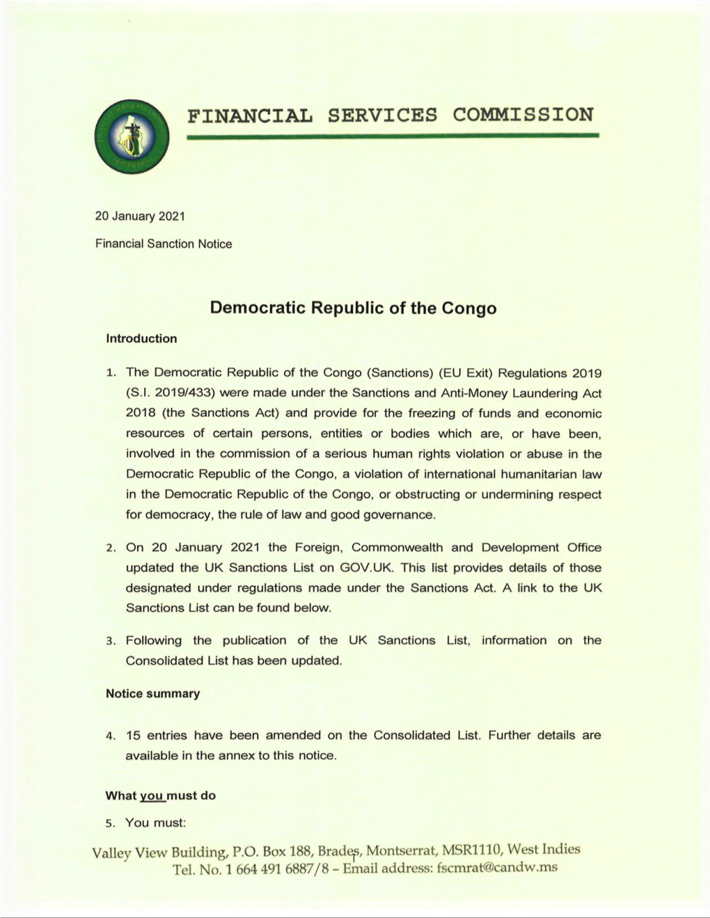 FINANCIAL SERVICES COMMISSION Democratic Republic of the Congo