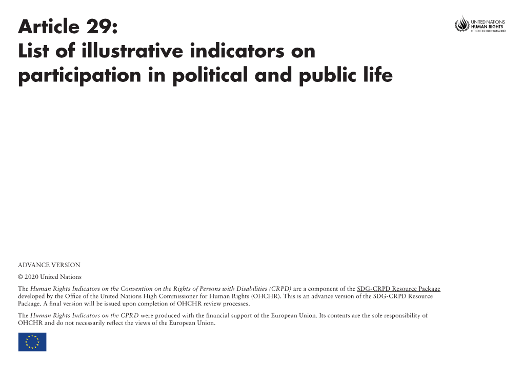 List of Illustrative Indicators on Participation in Political and Public Life