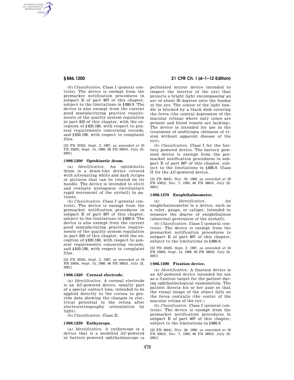 21 CFR Ch. I (4–1–12 Edition) § 886.1200