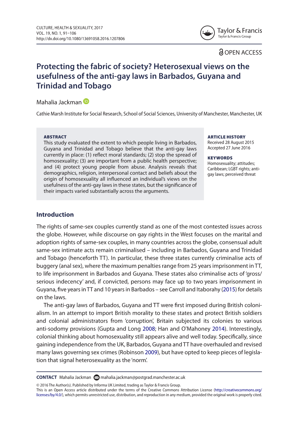 Heterosexual Views on the Usefulness of the Anti-Gay Laws in Barbados, Guyana and Trinidad and Tobago