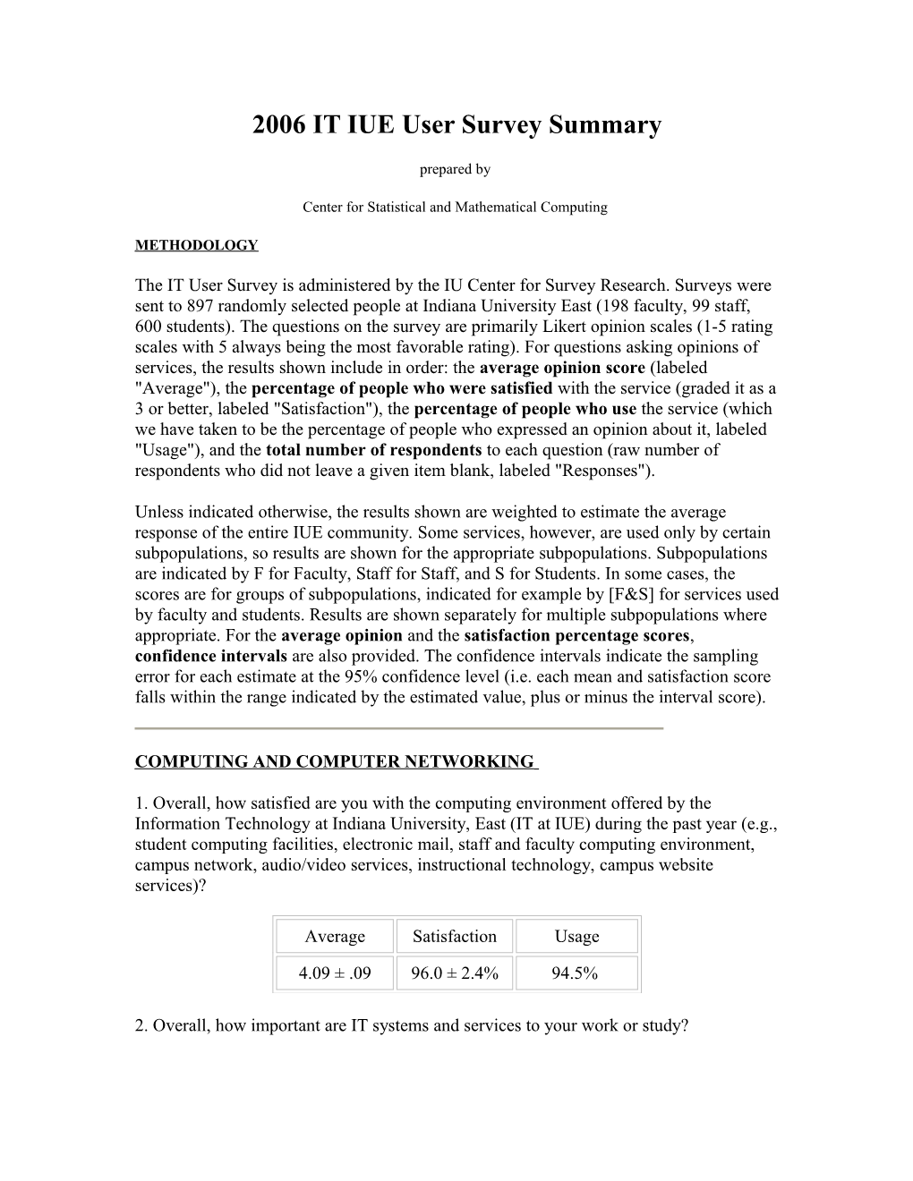 2006 IT IUE User Survey Summary