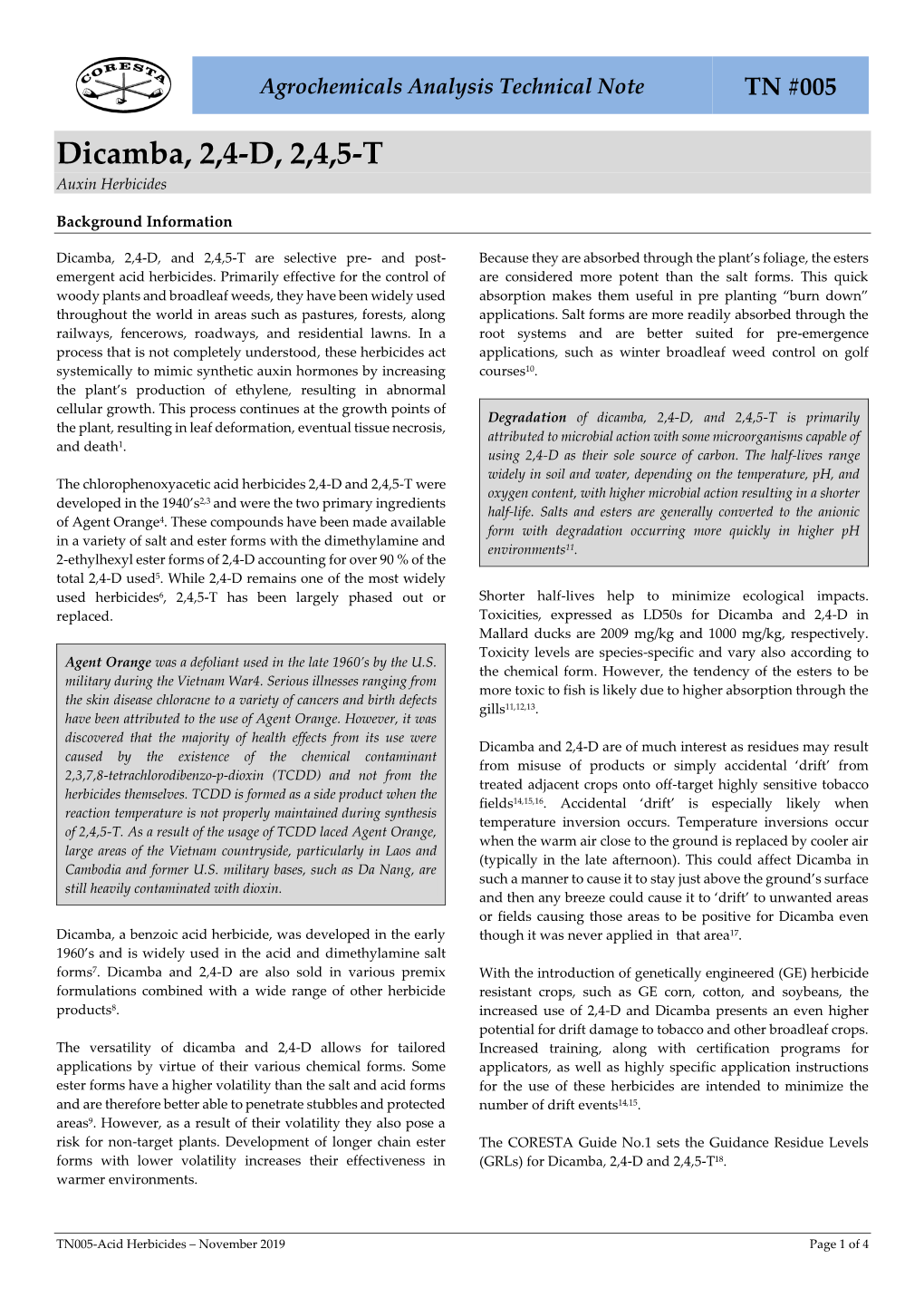 Dicamba, 2,4-D, 2,4,5-T Auxin Herbicides