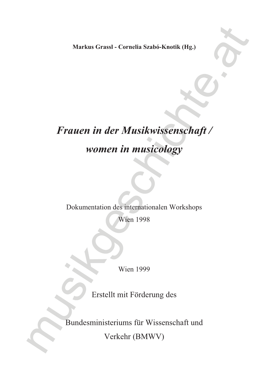 Frauen in Der Musikwissenschaft / Women in Musicology